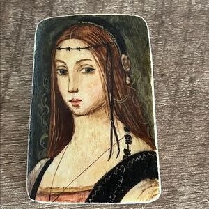 Vintage brooch Italian woman on shell signed